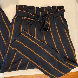 Zara Navy Blue Tie Waist Pinstriped, Poly-Blend Trouser Pants / Size XS
